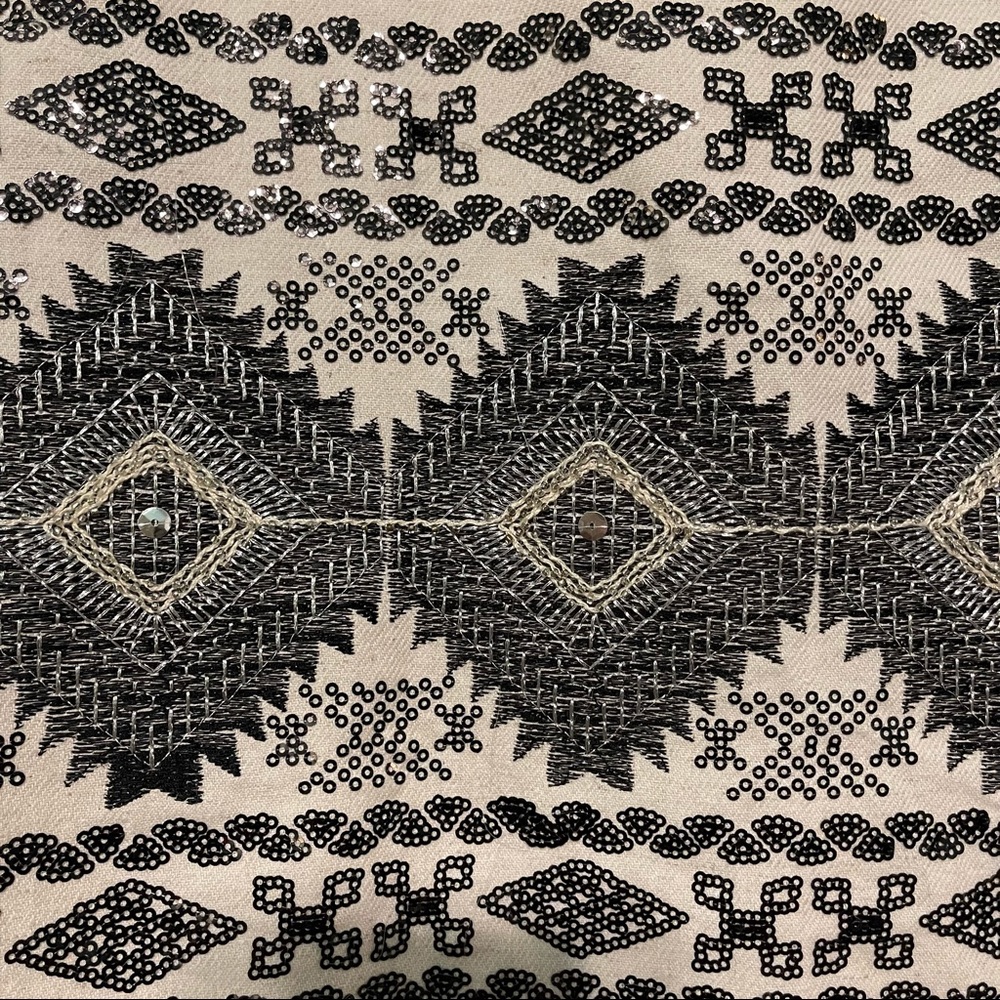 Lulus size small cream with black embroidery sequin tribal print skirt fringe! - Picture 4 of 8